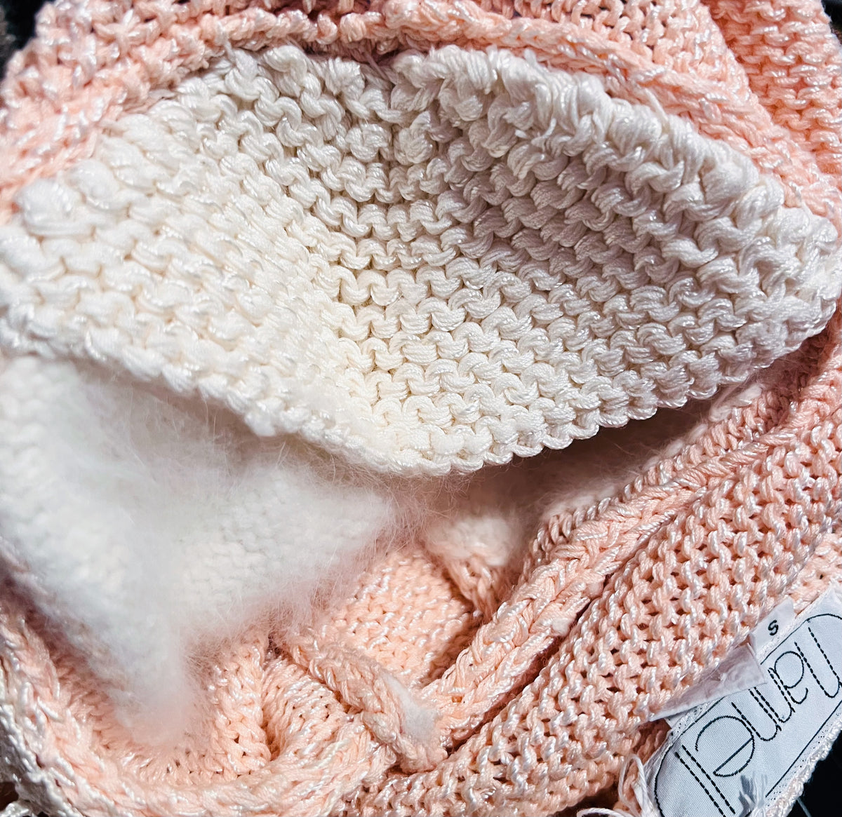 Nannell Soft Puff Sleeve Pink Angora Open Knit Sweater — vintage Nannell knit in pink